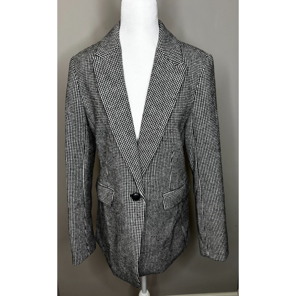 Banana Republic Women's‎ Wool Blend Tweed Lined Blazer White Black Size 4